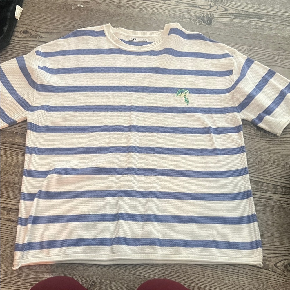 Zara Kids Blue and White Striped Tee